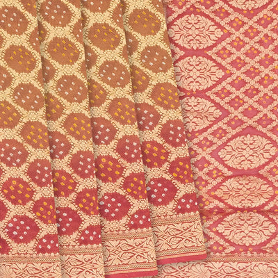 Baby Pink Handloom Banarasi Bandhani Khaddi Georgette Saree With Floral Jaal Motifs-Baby Pink