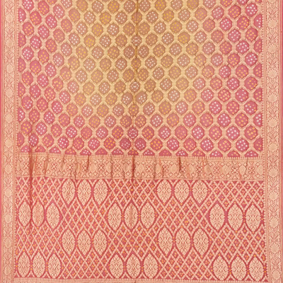 Baby Pink Handloom Banarasi Bandhani Khaddi Georgette Saree With Floral Jaal Motifs-Baby Pink