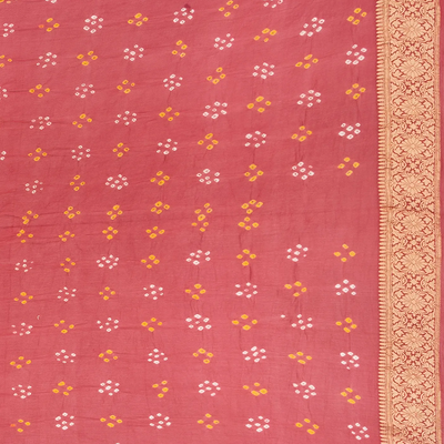 Baby Pink Handloom Banarasi Bandhani Khaddi Georgette Saree With Floral Jaal Motifs-Baby Pink