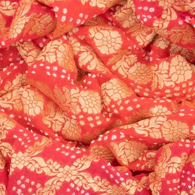 Hot Pink Handloom Banarasi Bandhani Khaddi Georgette Saree With Floral Chevron Motifs-Hot Pink
