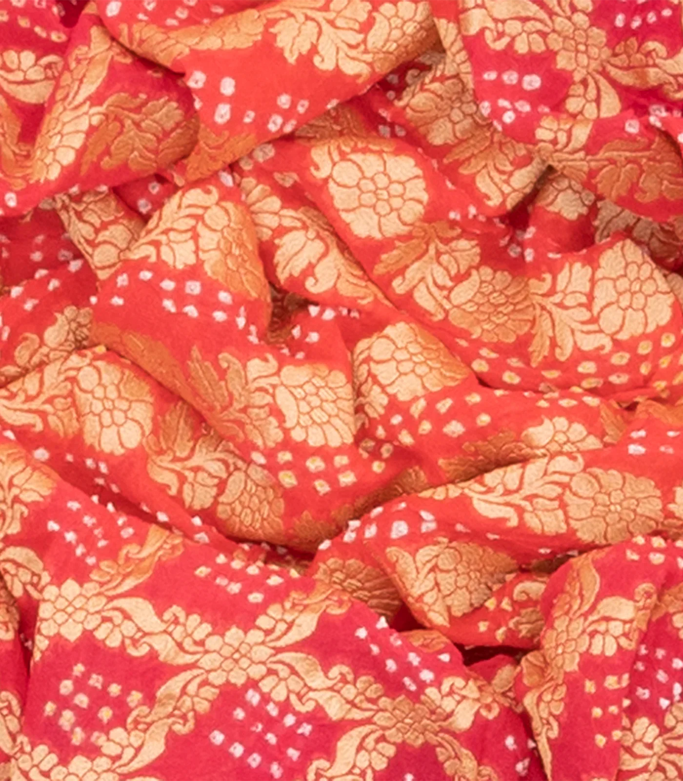 Hot Pink Handloom Banarasi Bandhani Khaddi Georgette Saree With Floral Chevron Motifs-Hot Pink