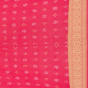 Hot Pink Handloom Banarasi Bandhani Khaddi Georgette Saree With Floral Chevron Motifs-Hot Pink