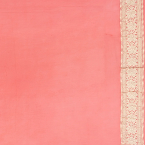 Multi Color Handloom Banarasi Khaddi Georgette Saree With Floral Motifs & Peach Border-Multi colour