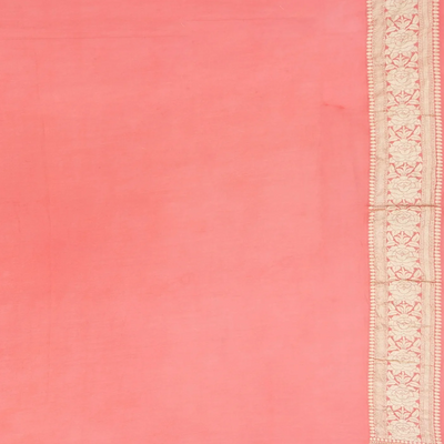 Multi Color Handloom Banarasi Khaddi Georgette Saree With Floral Motifs & Peach Border-Multi colour