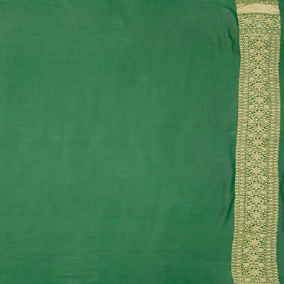 Red Handloom Banarasi Khaddi Georgette Saree With Floral Motifs & Green Border-Red