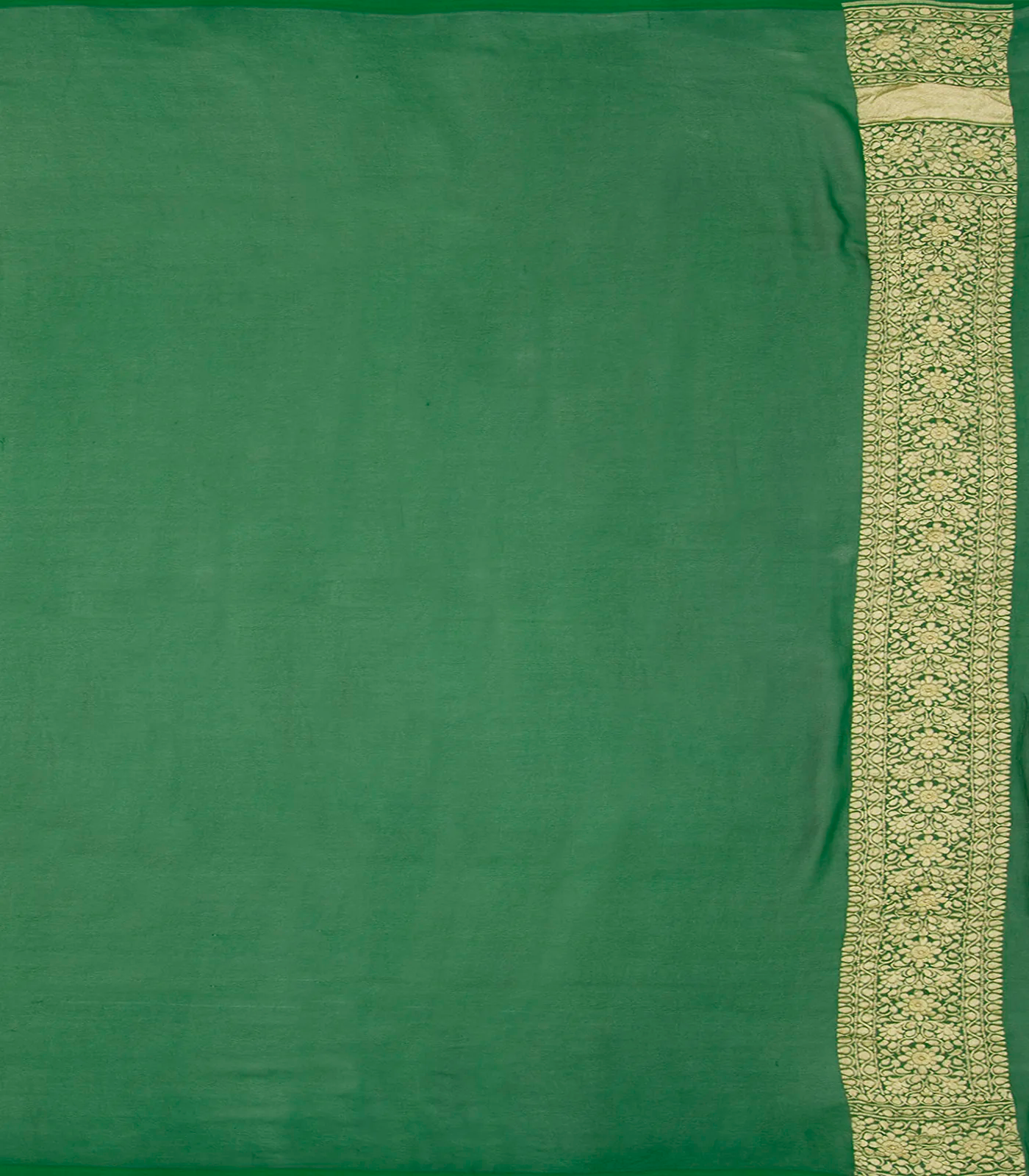 Red Handloom Banarasi Khaddi Georgette Saree With Floral Motifs & Green Border-Red