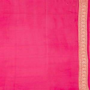 Sea Green Handloom Banarasi Khaddi Georgette Saree With Floral Motifs & Pink Border-Sea Green