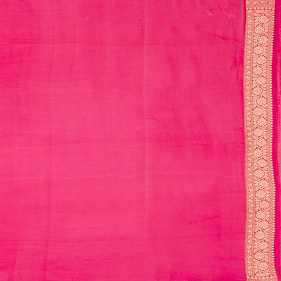 Sea Green Handloom Banarasi Khaddi Georgette Saree With Floral Motifs & Pink Border-Sea Green