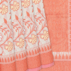Sandal Handloom Banarasi Cotton Saree With Floral Vine Motifs-Sandal