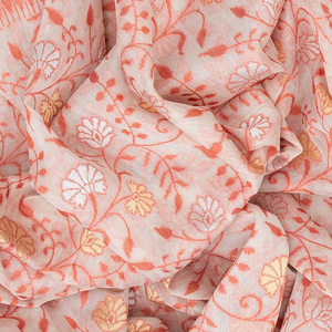 Sandal Handloom Banarasi Cotton Saree With Floral Vine Motifs-Sandal