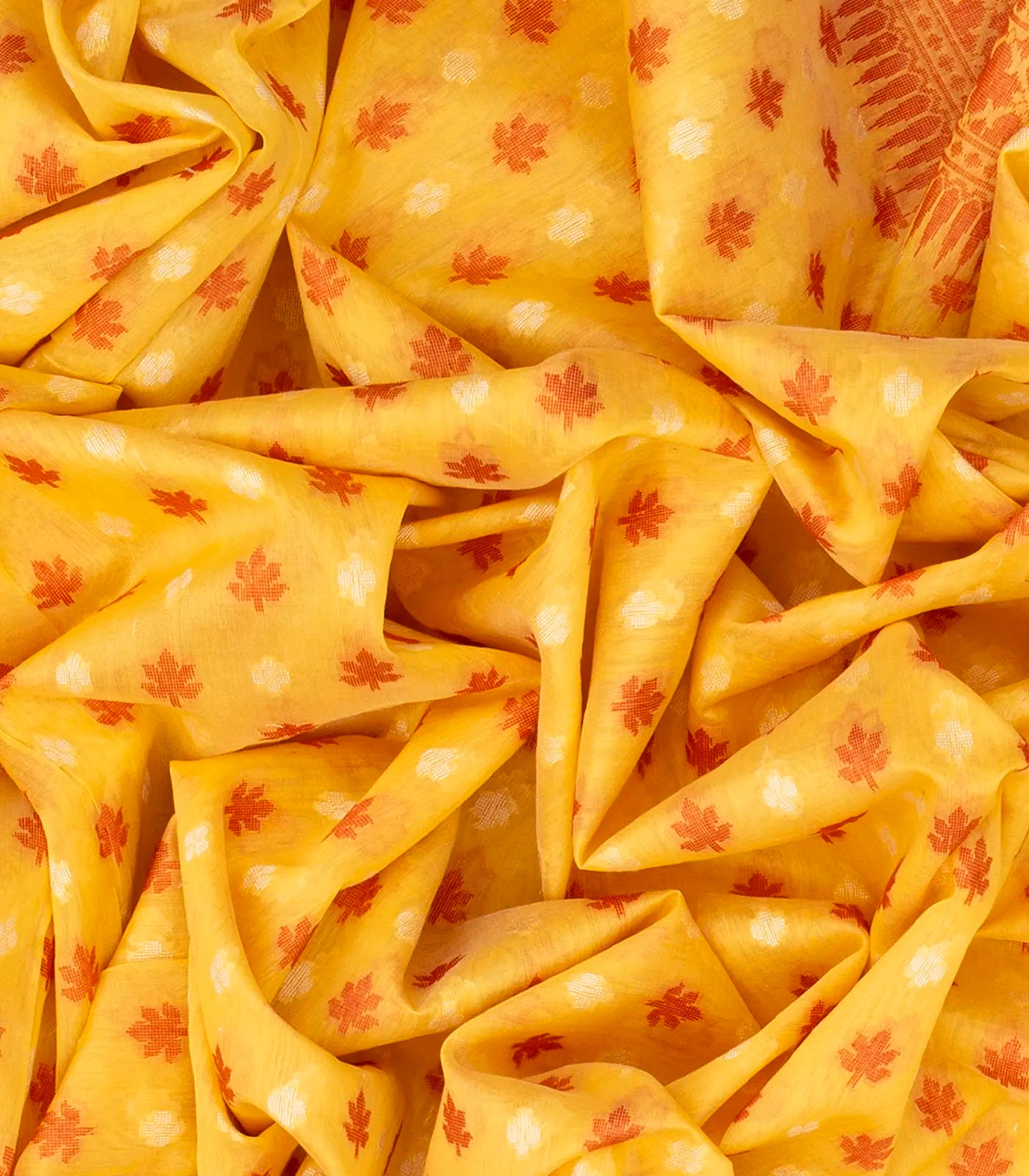 Yellow Handloom Banarasi Cotton Saree With Floral Motifs-Yellow