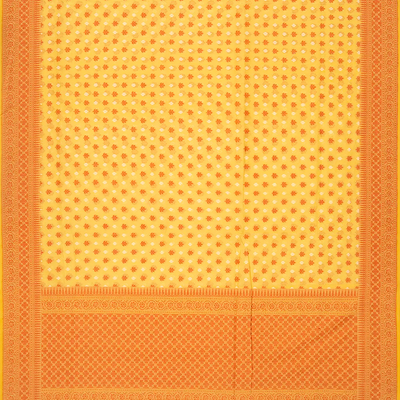 Yellow Handloom Banarasi Cotton Saree With Floral Motifs-Yellow