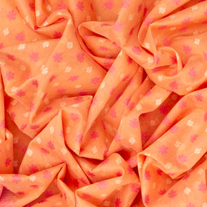 Peach Handloom Banarasi Cotton Saree With Floral Motifs-Peach