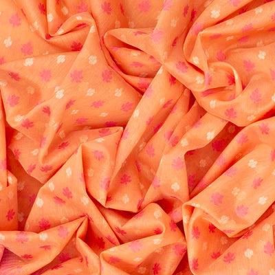 Peach Handloom Banarasi Cotton Saree With Floral Motifs-Peach