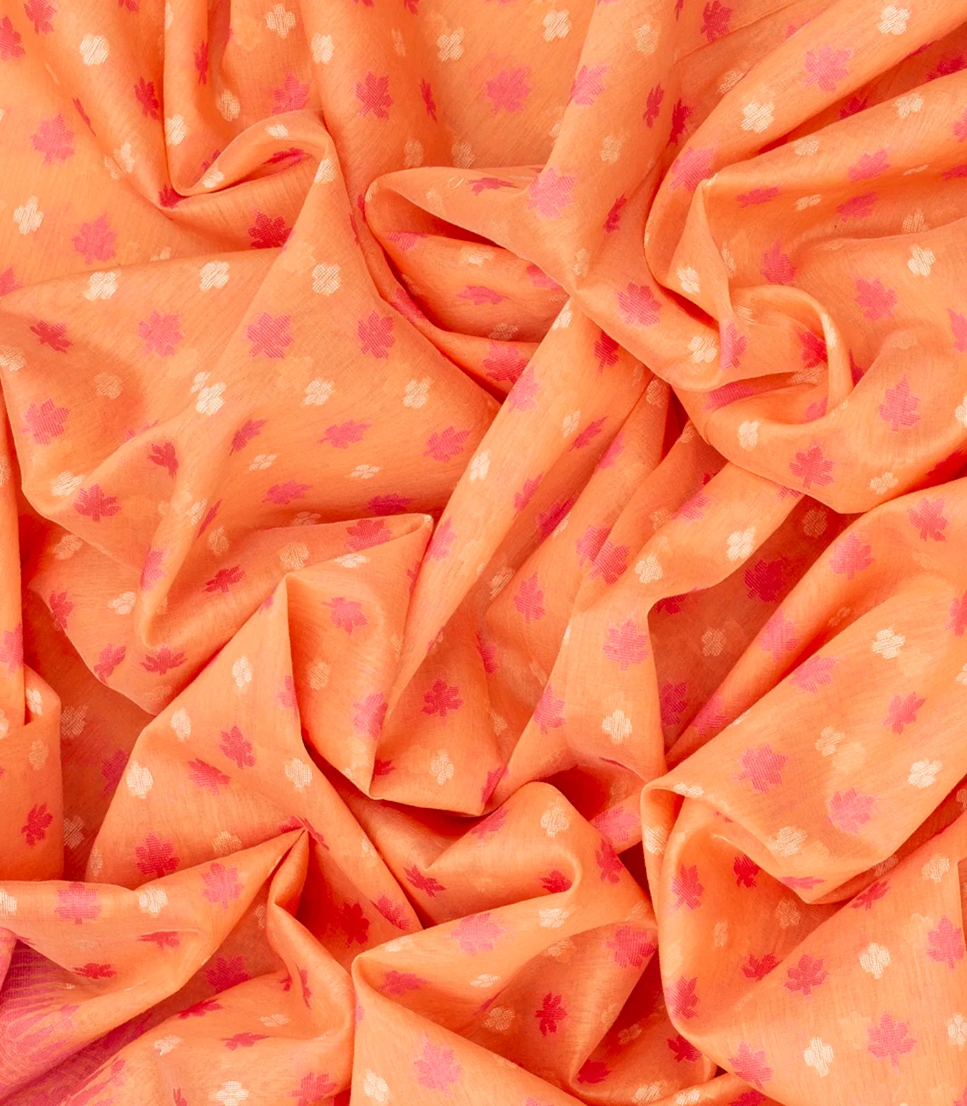Peach Handloom Banarasi Cotton Saree With Floral Motifs-Peach