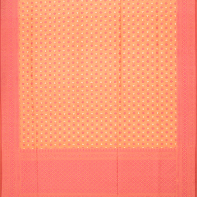 Peach Handloom Banarasi Cotton Saree With Floral Motifs-Peach