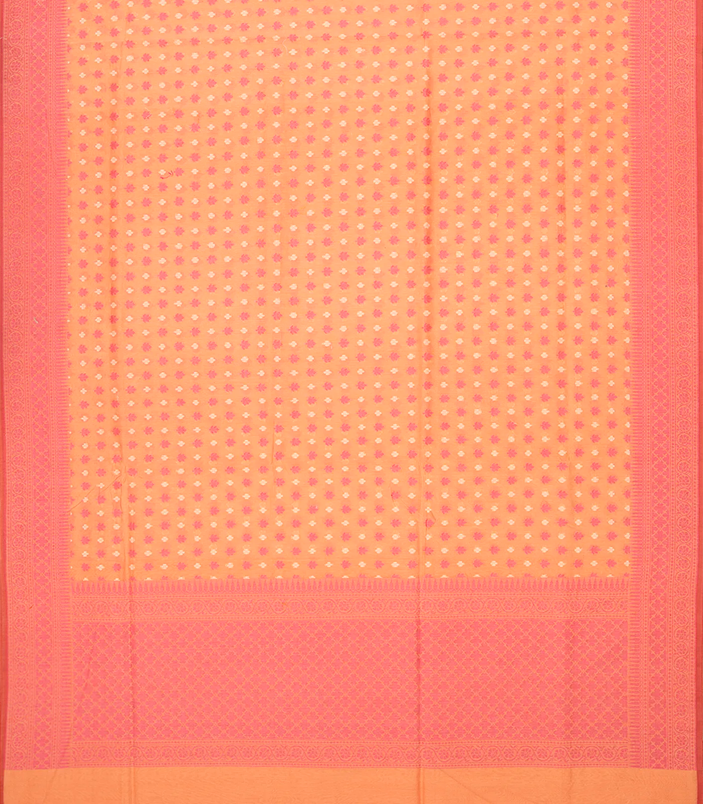 Peach Handloom Banarasi Cotton Saree With Floral Motifs-Peach