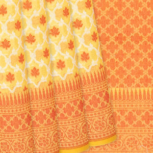 Yellow Handloom Banarasi Cotton Saree With Floral Jaal Motifs-Yellow