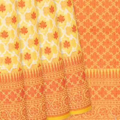 Yellow Handloom Banarasi Cotton Saree With Floral Jaal Motifs-Yellow