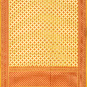 Yellow Handloom Banarasi Cotton Saree With Floral Jaal Motifs-Yellow