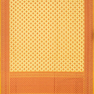 Yellow Handloom Banarasi Cotton Saree With Floral Jaal Motifs-Yellow