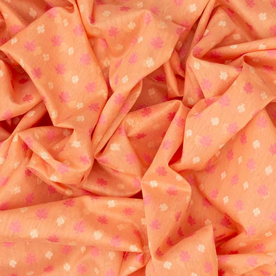 Peach Handloom Banarasi Cotton Saree With Floral Motifs-Peach