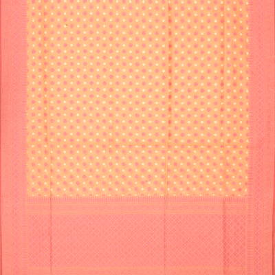 Peach Handloom Banarasi Cotton Saree With Floral Motifs-Peach