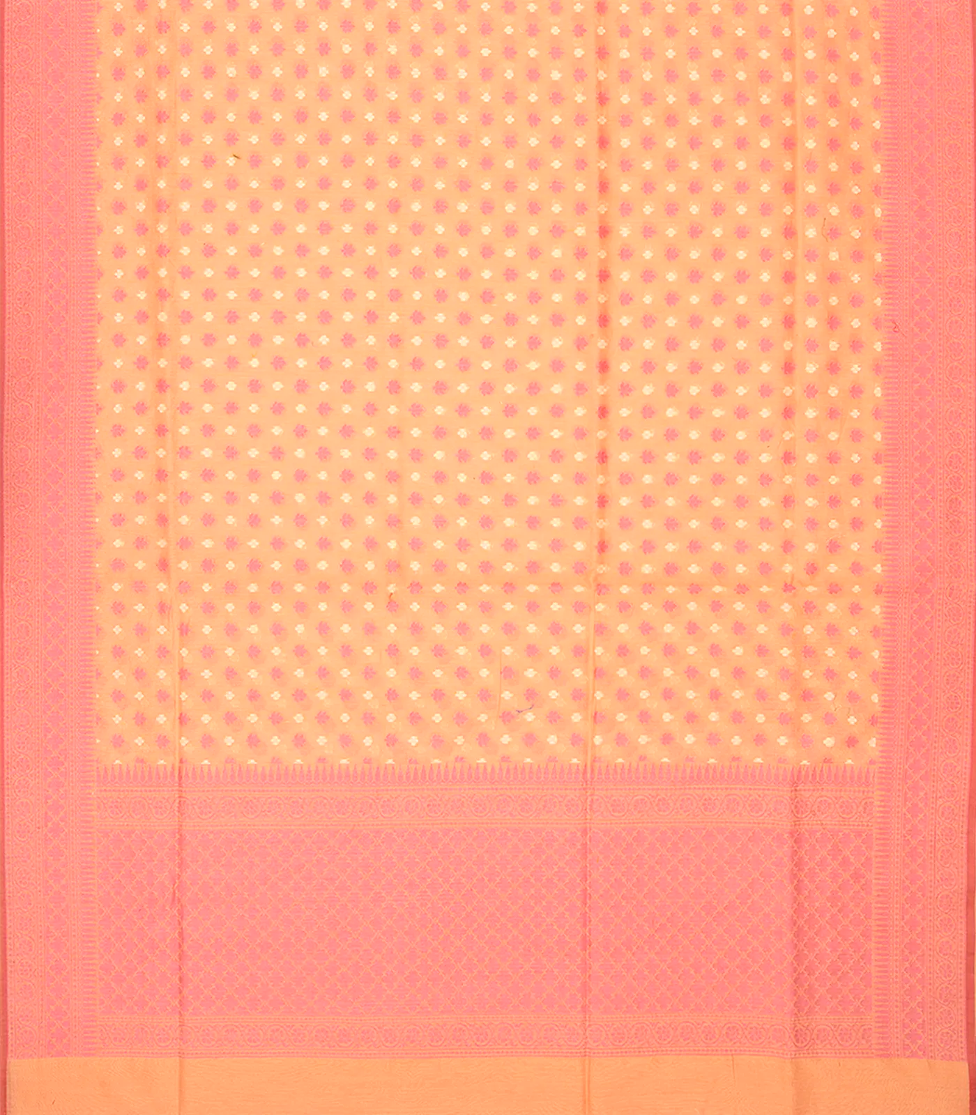 Peach Handloom Banarasi Cotton Saree With Floral Motifs-Peach