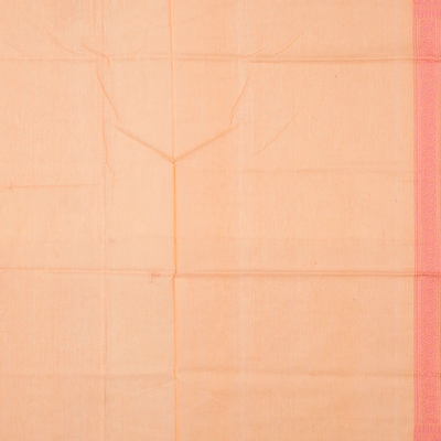 Peach Handloom Banarasi Cotton Saree With Floral Motifs-Peach