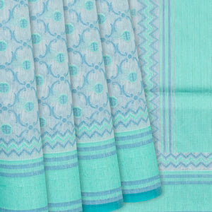 Light Blue Handloom Banarasi Cotton Saree With Floral Jaal Motifs-Light Blue