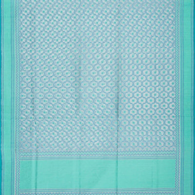 Light Blue Handloom Banarasi Cotton Saree With Floral Jaal Motifs-Light Blue