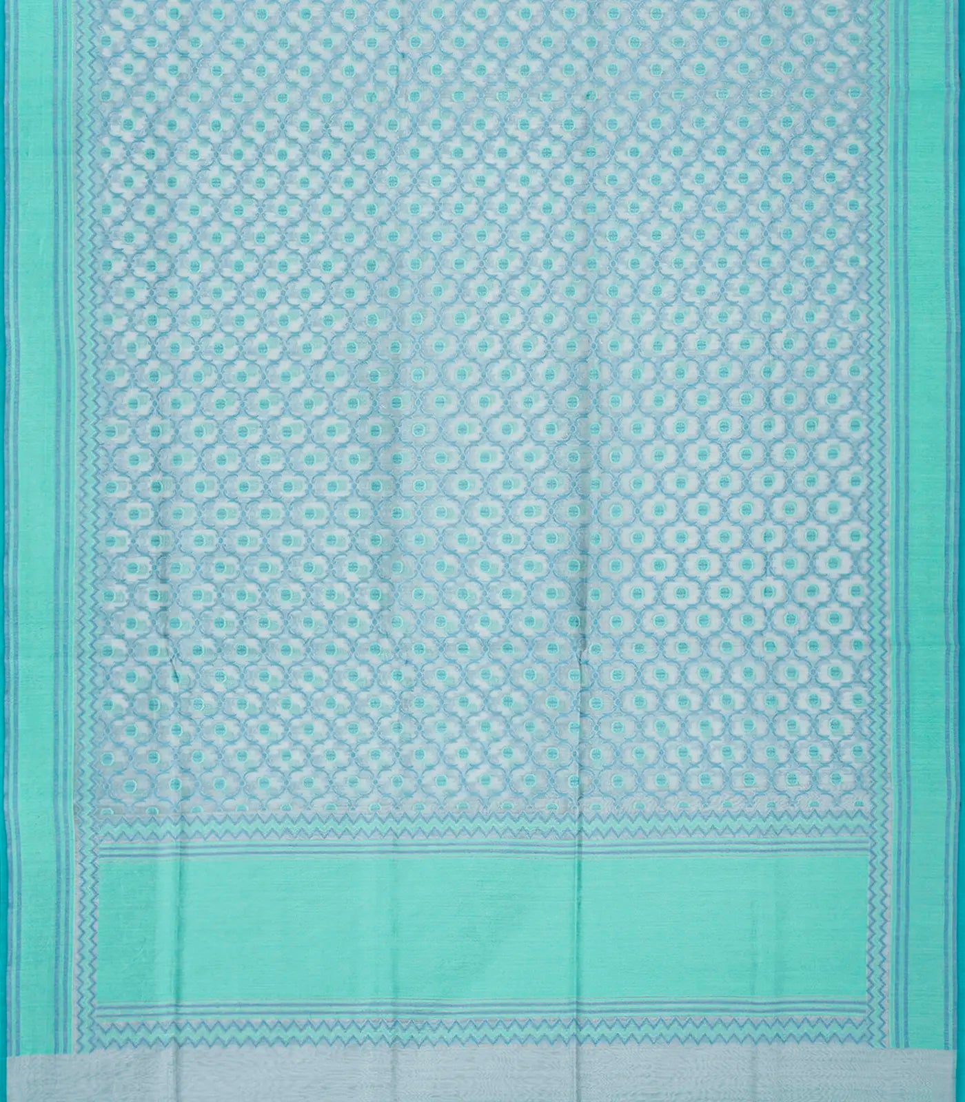 Light Blue Handloom Banarasi Cotton Saree With Floral Jaal Motifs-Light Blue