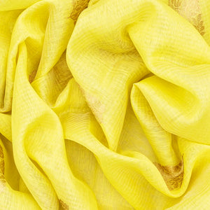 Yellow Handloom Banarasi Linen Saree With Floral Zari Buttas-Yellow
