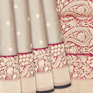Taupe Handloom Banarasi Silk Saree With Kamalam Buttas-Taupe