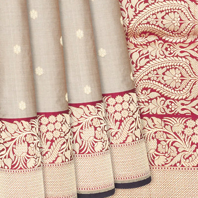 Taupe Handloom Banarasi Silk Saree With Kamalam Buttas-Taupe