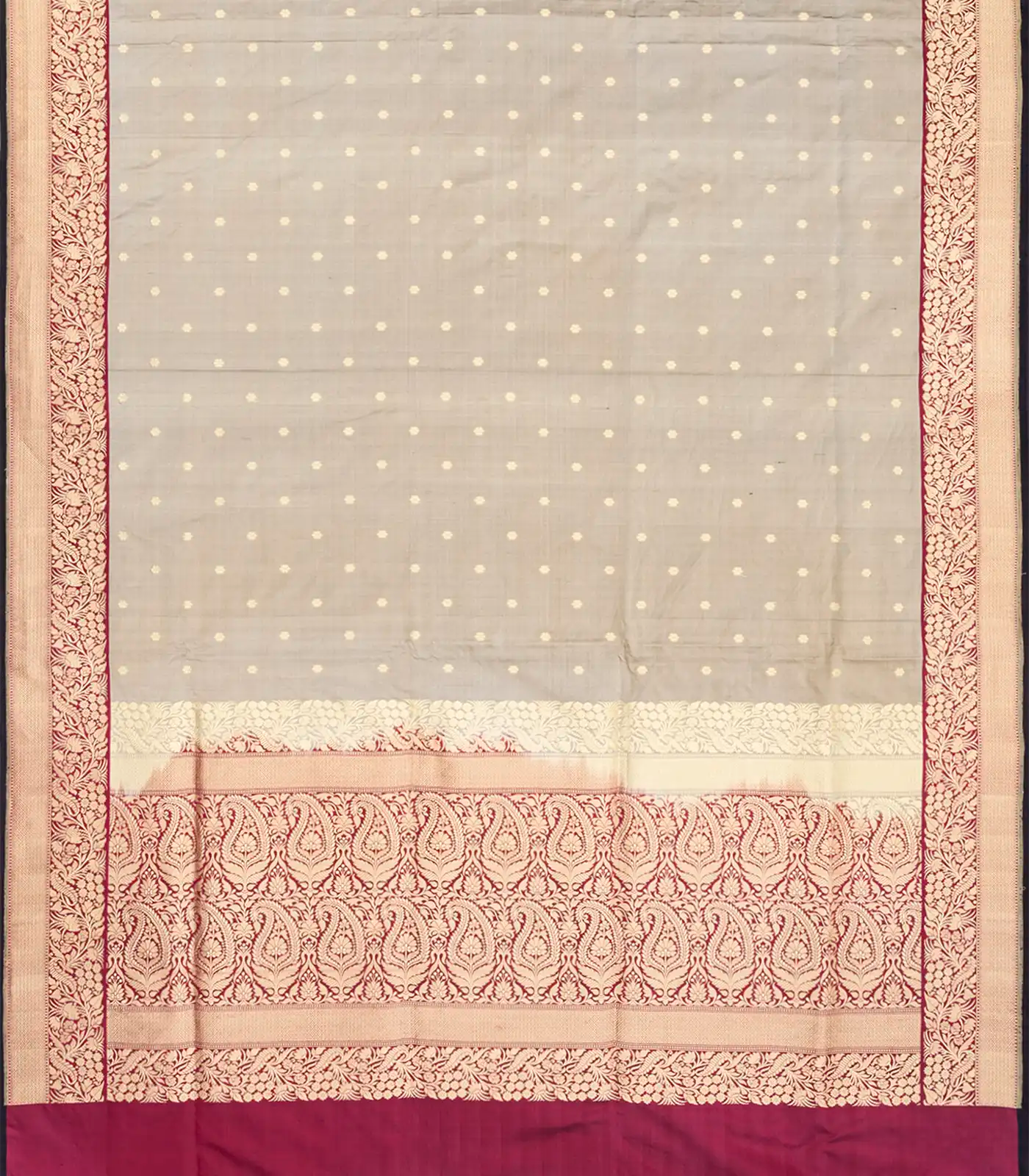Taupe Handloom Banarasi Silk Saree With Kamalam Buttas-Taupe