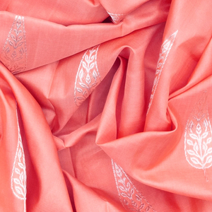 Peach Handloom Banarasi Silk Saree With Floral Buttas-Peach