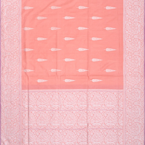 Peach Handloom Banarasi Silk Saree With Floral Buttas-Peach