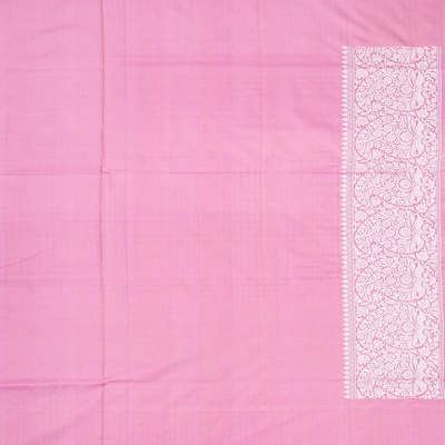 Peach Handloom Banarasi Silk Saree With Floral Buttas-Peach