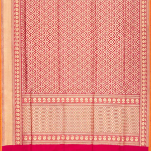 Pink Handloom Banarasi Silk Saree With Floral Motifs-Pink