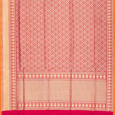 Pink Handloom Banarasi Silk Saree With Floral Motifs-Pink