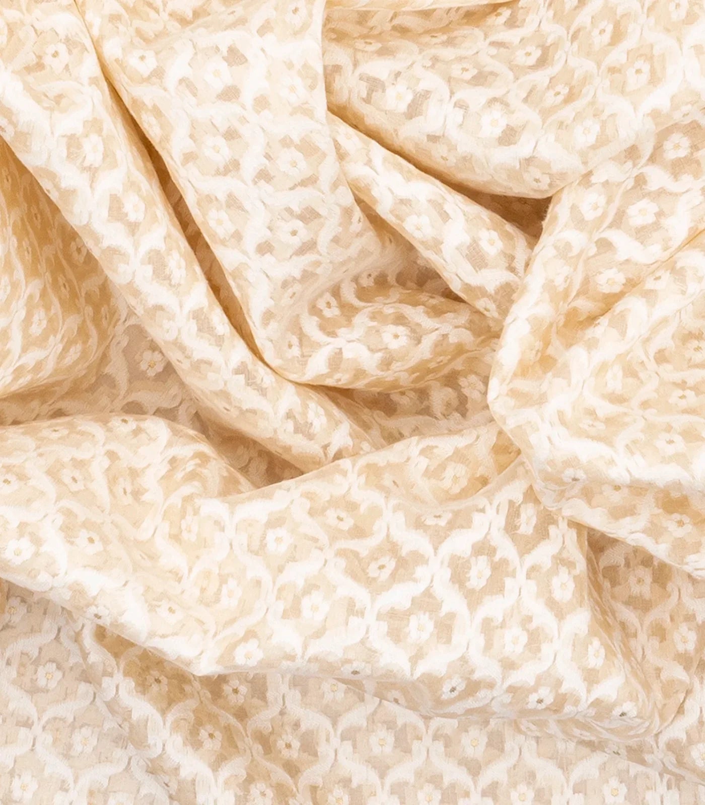 Cream Handloom Banarasi Kora Silk Saree With Floral Motifs-Cream