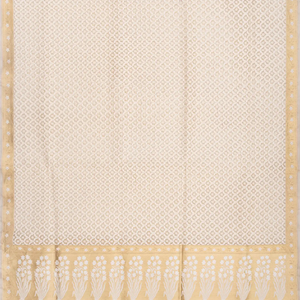 Cream Handloom Banarasi Kora Silk Saree With Floral Motifs-Cream