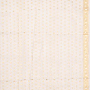 Cream Handloom Banarasi Kora Silk Saree With Floral Motifs-Cream