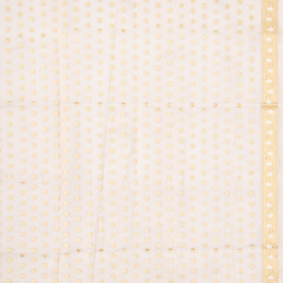 Cream Handloom Banarasi Kora Silk Saree With Floral Motifs-Cream