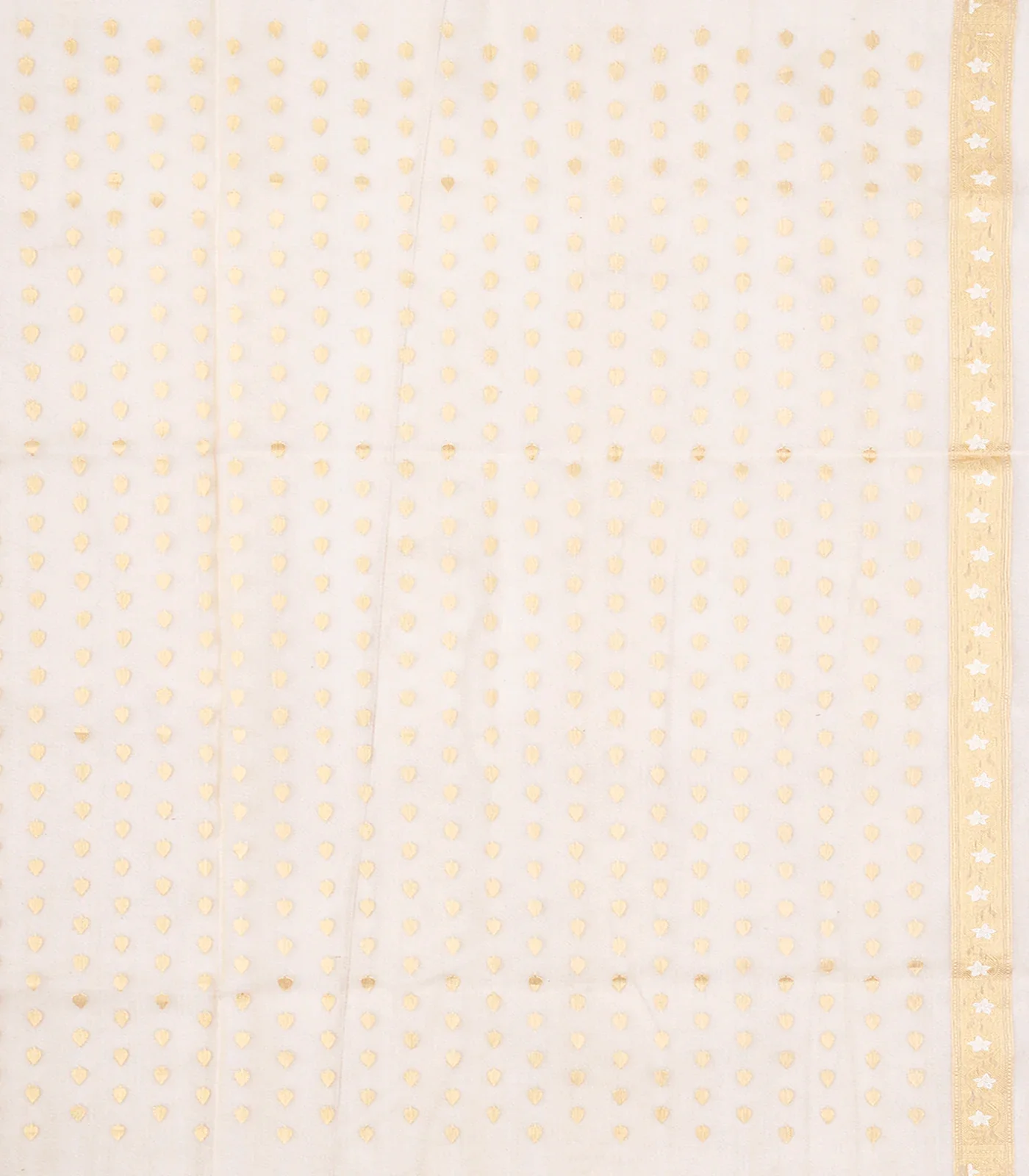 Cream Handloom Banarasi Kora Silk Saree With Floral Motifs-Cream