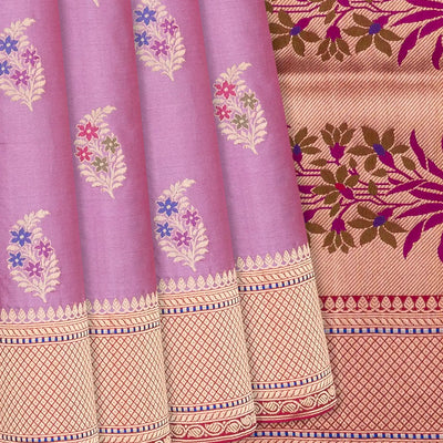 Lavender Handloom Banarasi Silk Saree With Meena Buttas-Lavander