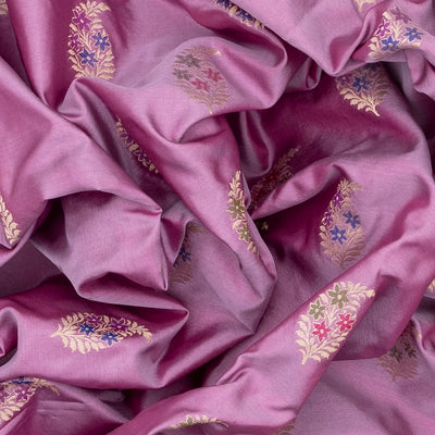 Lavender Handloom Banarasi Silk Saree With Meena Buttas-Lavander
