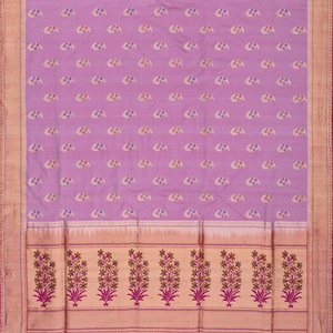 Lavender Handloom Banarasi Silk Saree With Meena Buttas-Lavander