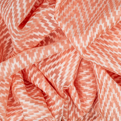 Light Peach Handloom Banarasi Kora Silk Saree With Chevron Motifs-Light Peach